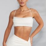 Embellished Cross Back Crop Top in Ivory