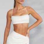 Embellished Cross Back Crop Top in Ivory - Image 4