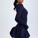 Modal Drop-Waist Bubble Hem Mini Dress in True Navy - Image 4