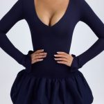 Modal Drop-Waist Bubble Hem Mini Dress in True Navy - Image 5