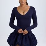 Modal Drop-Waist Bubble Hem Mini Dress in True Navy - Image 8
