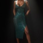 Embellished Open-Back Midaxi Dress in Emerald Green
