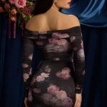 Off-Shoulder Ruched Mini Dress in Black Floral Print - Image 3