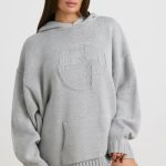 Oversized Chunky Knit Hoodie in Heather Grey