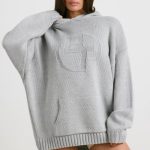 Oversized Chunky Knit Hoodie in Heather Grey - Image 8