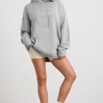 Oversized Chunky Knit Hoodie in Heather Grey - Image 9