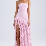 Ruffle-Trim Strapless Gown in Light Pink