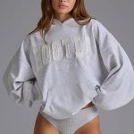 Appliqu?? Oversized Hoodie in Grey Marl