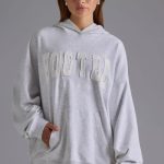 Appliqu?? Oversized Hoodie in Grey Marl - Image 7