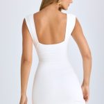 Modal Ruched A-Line Mini Dress in White - Image 4