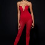 Sweetheart-Neck Warp-Knit Bodysuit in Fire Red