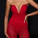 Sweetheart-Neck Warp-Knit Bodysuit in Fire Red - Image 4