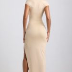 Slinky Jersey Plunge Hardware Detail Maxi Dress in Buttercream - Image 2