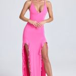 Ruched Ruffle-Trim Maxi Dress in Lollipop Pink - Image 5