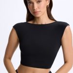 Cap-Sleeve Open-Back Crop Top in Black - Image 2