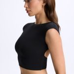 Cap-Sleeve Open-Back Crop Top in Black - Image 3