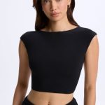 Cap-Sleeve Open-Back Crop Top in Black - Image 4