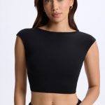 Cap-Sleeve Open-Back Crop Top in Black - Image 6