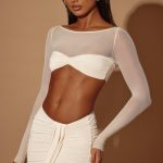 Asymmetric Draped Mini Skirt in Ivory - Image 6
