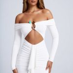 Hardware Detail Off-Shoulder Cut-Out Mini Dress in White