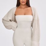 Oversized Chunky Knit Shrug in Cream - Image 6
