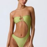 Embellished Cut-Out Bandeau Swimsuit in Pear Green - Image 5