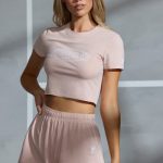 Piped Detail Mini Sweat Shorts in Soft Peach - Image 5