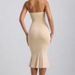 Slinky Jersey Ruched Cut-Out Midaxi Dress in Buttercream - Image 2