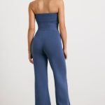 Chunky Knit Kick Flare Unitard in Washed Navy - Image 2