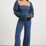 Chunky Knit Kick Flare Unitard in Washed Navy - Image 9