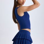 Layered Pleated Low-Rise Mini Skirt in True Navy - Image 3