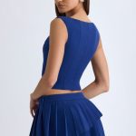 Layered Pleated Low-Rise Mini Skirt in True Navy - Image 4