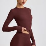 Ribbed Modal Crew Neck Top in Espresso