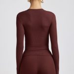 Ribbed Modal Crew Neck Top in Espresso - Image 2