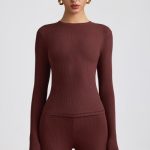 Ribbed Modal Crew Neck Top in Espresso - Image 5