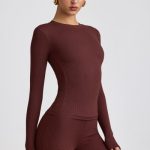 Ribbed Modal Crew Neck Top in Espresso - Image 6