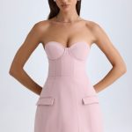 Strapless Structured Tulip Mini Dress in Pink Mauve