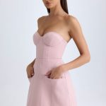 Strapless Structured Tulip Mini Dress in Pink Mauve - Image 5