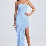 Bandeau Ruffle-Trim Maxi Dress in Powder Blue