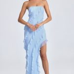 Bandeau Ruffle-Trim Maxi Dress in Powder Blue - Image 5