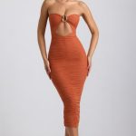 Ruched Hardware Detail Strapless Midaxi Dress in Burnt Orange - Image 7