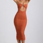 Ruched Hardware Detail Strapless Midaxi Dress in Burnt Orange - Image 8