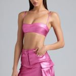 Metallic Denim Mid-Rise Cargo Skirt in Deep Pink - Image 5