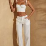 High Waist Straight Leg Linen Trousers in White