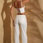 High Waist Straight Leg Linen Trousers in White - Image 2