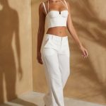 High Waist Straight Leg Linen Trousers in White - Image 5
