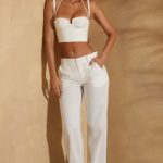 High Waist Straight Leg Linen Trousers in White - Image 6