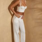 High Waist Straight Leg Linen Trousers in White - Image 7