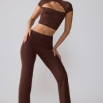 Mesh Mid Rise Twist Overlay Flare Trousers in Espresso - Image 6