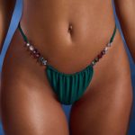Bead-Embellished Drawstring Thong Bikini Bottoms in Jade Green - Image 4